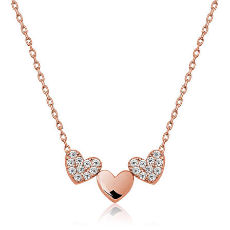 STİLLOVE Gümüş Rose Üç Kalp Bayan Kolye