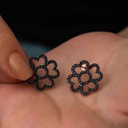 STİLLOVE ​Gümüş Kalp Yapraklı Çiçek Küpe