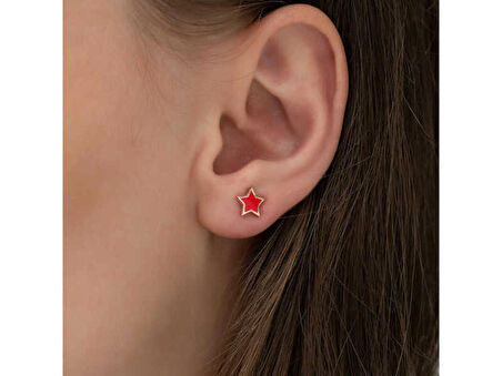 STİLLOVE Gümüş Fosforlu Kırmızı Yıldız Küpe