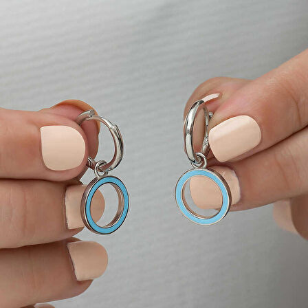STİLLOVE Gümüş Fosforlu Mavi Oval Küpe