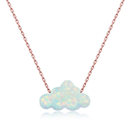 STİLLOVE Gümüş Beyaz Opal Taş Bulut Kadın Kolye