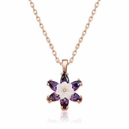 STİLLOVE Gümüş Rose Mor Lotus Çiçeği Kolye