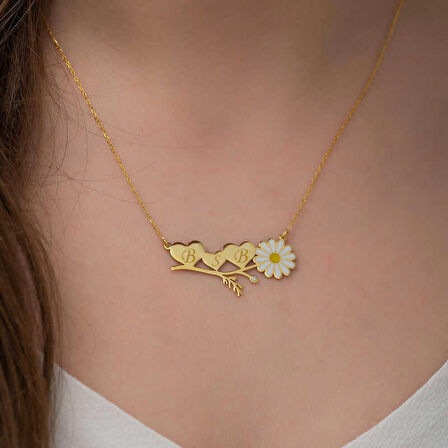 STİLLOVE ​Gümüş Gold Kişiye Özel Kalpli Papatya Kolye