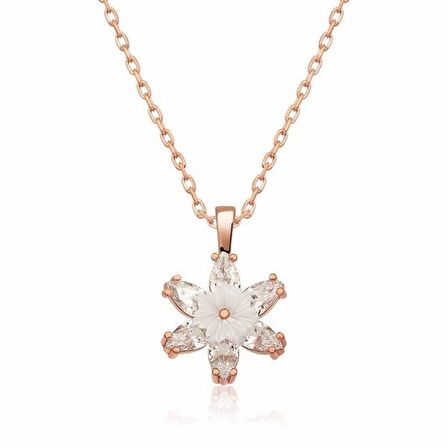 STİLLOVE Gümüş Rose Beyaz Lotus Çiçeği Kolye