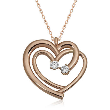 STİLLOVE Gümüş Rose Birleşmiş Kalpler Kadın Kolye