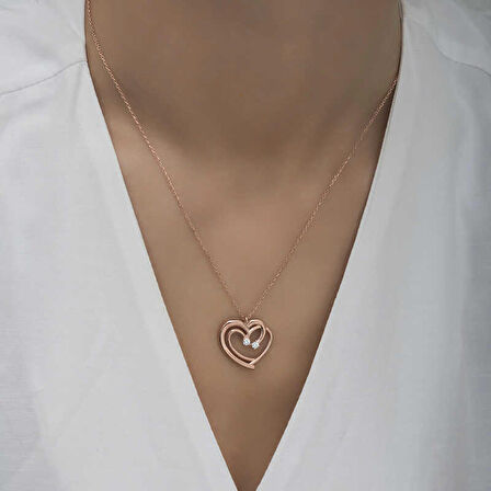 STİLLOVE Gümüş Rose Birleşmiş Kalpler Kadın Kolye