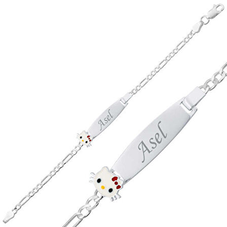 STİLLOVE ​Gümüş Kedi Plaka Çocuk Bileklik