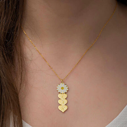 STİLLOVE ​Gümüş Gold Kişiye Özel Kalpli Papatya Kolye