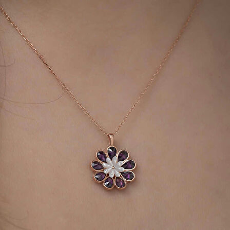 STİLLOVE Gümüş Rose Erguvan Çiçeği Kolye