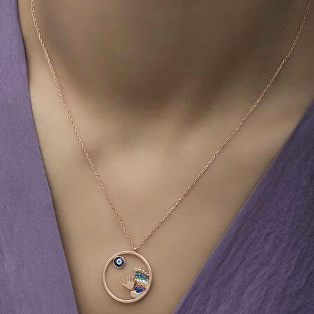 STİLLOVE Gümüş Rose Nazarlı El ve Ayak İzi Kadın Kolye