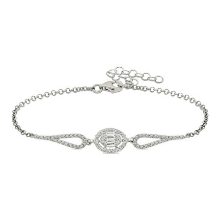 STİLLOVE Gümüş Rodyum Oval Baget Bileklik