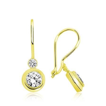 STİLLOVE ​Gümüş Gold Sallantılı Tek Taş Küpe