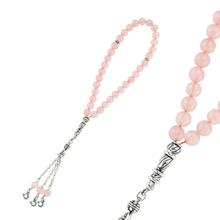 STİLLOVE Doğaltaş Metal Püsküllü Pembe Kuvars Tesbih