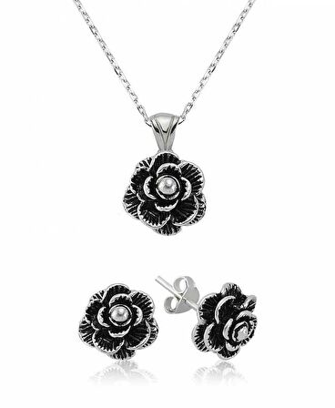 STİLLOVE Gümüş Çiçek Bayan Set