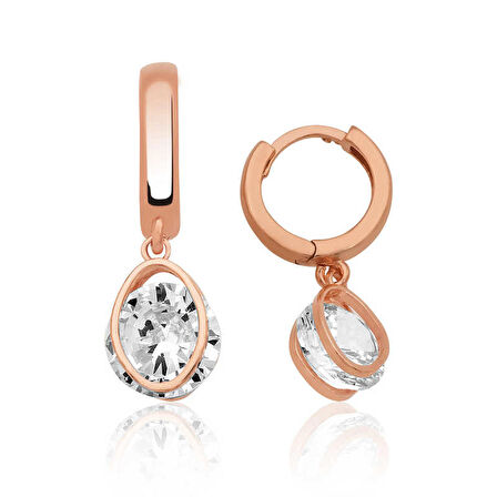 STİLLOVE Gümüş Rose Üç Boyutlu Oval Küpe