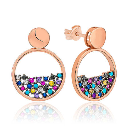 STİLLOVE Gümüş Rose Mix Taşlı Çiğ Damlası Kadın Küpe