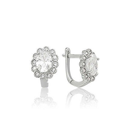 STİLLOVE Gümüş Oval Taşlı Çiçek Küpe