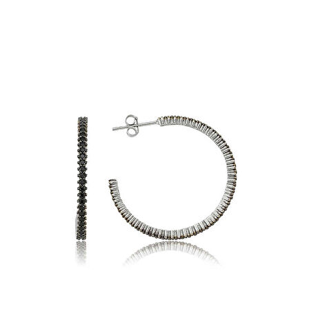 STİLLOVE Gümüş Tamtur Siyah Taşlı Küpe