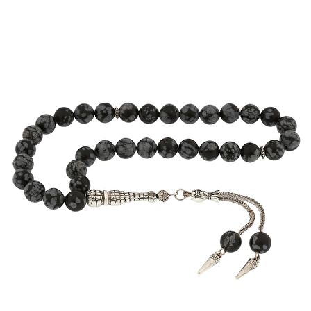 STİLLOVE ​Doğaltaş Metal Püsküllü Obsidyen Taşı Tesbih