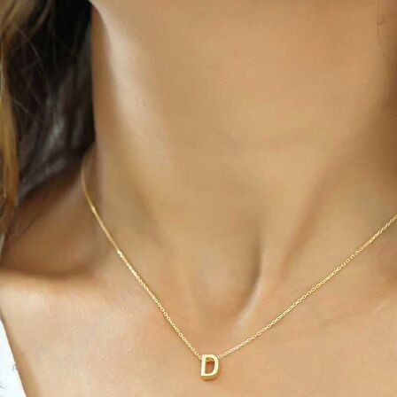 STİLLOVE Gümüş Gold 3 Boyutlu D Harf Bayan Kolye