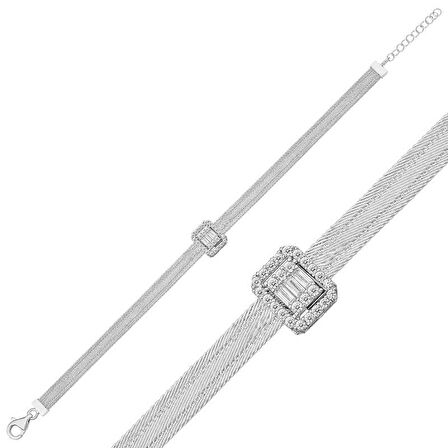 STİLLOVE Gümüş Baget Taşlı Trabzon Hasır Kadın Bileklik