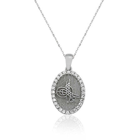STİLLOVE Gümüş Tuğra Oval Bayan Kolye