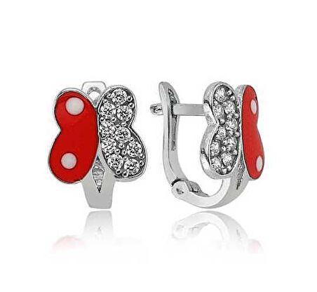 STİLLOVE Gümüş Taşlı Kırmızı Kelebek Küpe