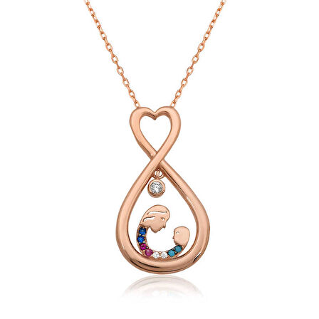 STİLLOVE Gümüş Rose Sonsuz Kalpli Anne Çocuk Kolyesi