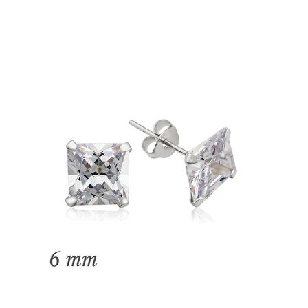 STİLLOVE Gümüş Kare Tek Taş Zirkon Küpe - 6 mm.