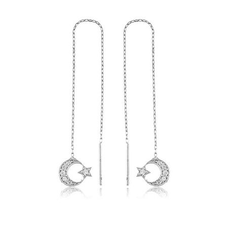 STİLLOVE Gümüş Zincirli Ay Yıldız Küpe