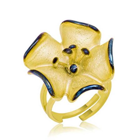 STİLLOVE Gümüş Gold Sarı Çiçek Bayan Yüzük