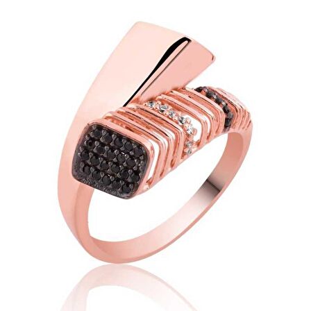STİLLOVE Gümüş Rose Siyah Taşlı Bayan Yüzük