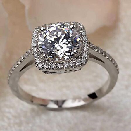 STİLLOVE Gümüş Kare Tek Taş Kadın Yüzük