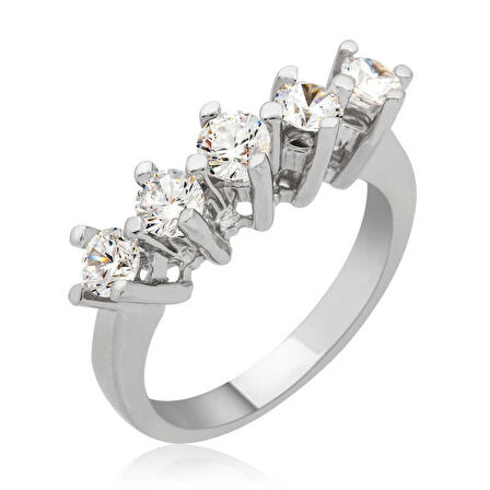 STİLLOVE Gümüş Uzun Tırnaklı 5 Taş Kadın Yüzük