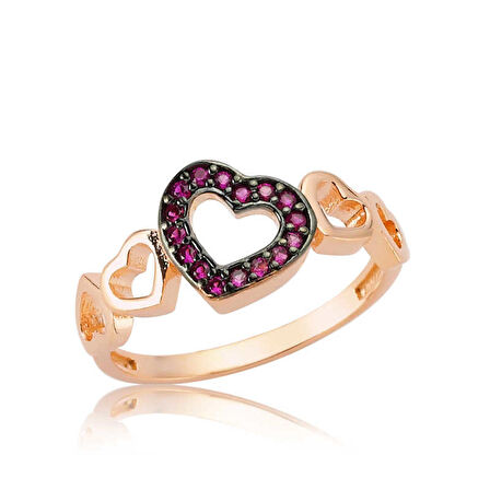 STİLLOVE Gümüş Rose Pembe Kalpli Bayan Yüzük