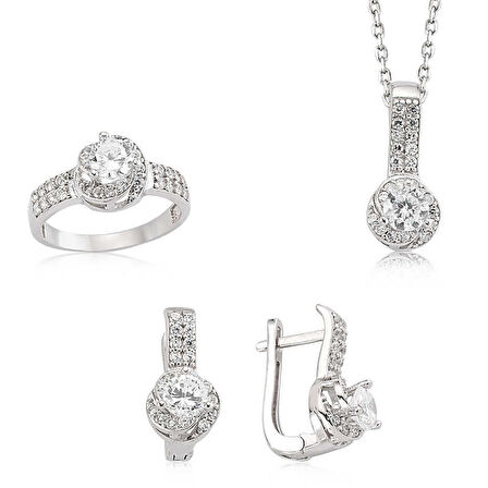 STİLLOVE Gümüş Tek Taş Bayan Set