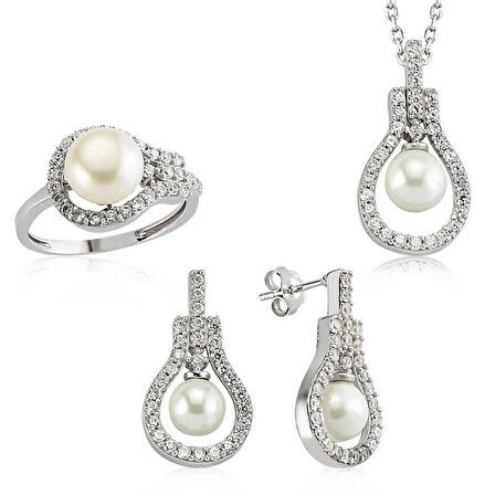 STİLLOVE Gümüş İnci Damla Bayan Set