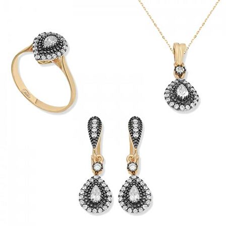 STİLLOVE Gümüş Elmas Montür Damla Bayan Set