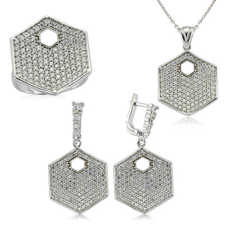 STİLLOVE Gümüş Zirkon Taşlı Altıgen Bayan Set