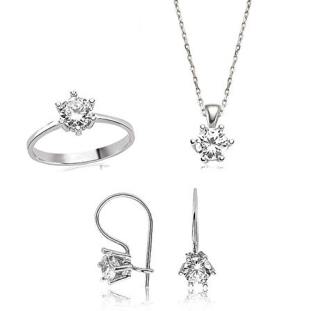 STİLLOVE Gümüş Tek Taş Bayan Set