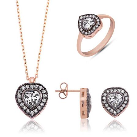 STİLLOVE Gümüş Elmas Montür Kalpli Bayan Set