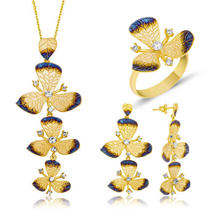 STİLLOVE Gümüş Sarı Çiçek Bayan Set