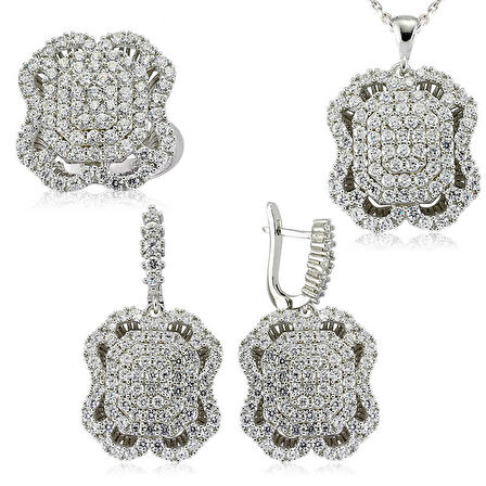 STİLLOVE Gümüş Beyaz Taşlı Bayan Set