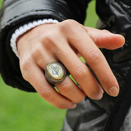 STİLLOVE Gümüş Sedef Taşlı Eli Vav Erkek Yüzük