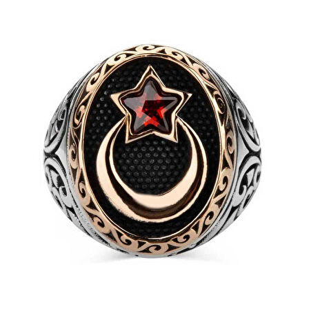 STİLLOVE Gümüş Ay Yıldız Erkek Yüzük