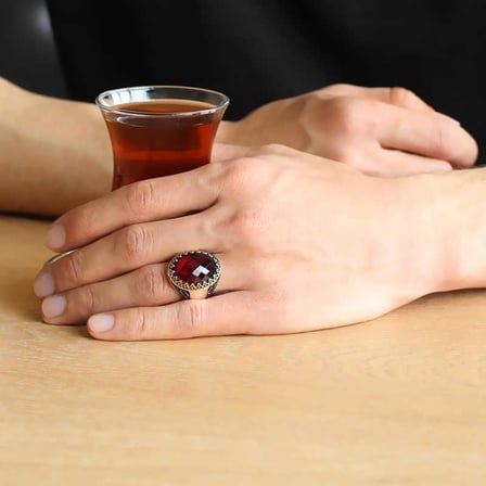 sti̇llove gümüş kırmızı zirkon taşlı erkek yüzük