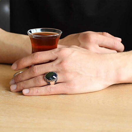 STİLLOVE Gümüş Yeşil Zirkon Taşlı Erkek Yüzük