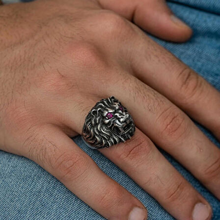 STİLLOVE ​Gümüş Aslan Kafası Erkek Yüzük