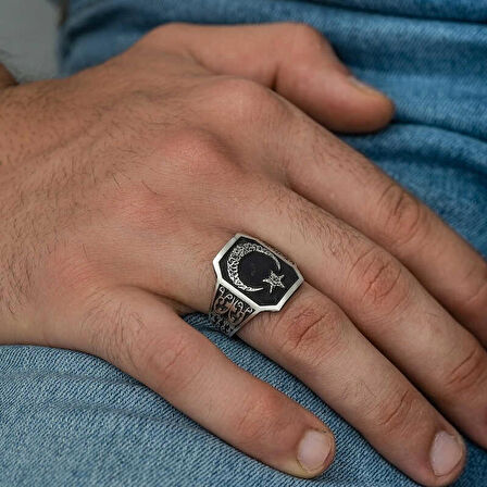 STİLLOVE Gümüş Ay Yıldız Erkek Yüzük