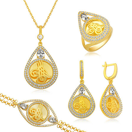 STİLLOVE Gümüş Damla Çerçeveli Tuğra Set